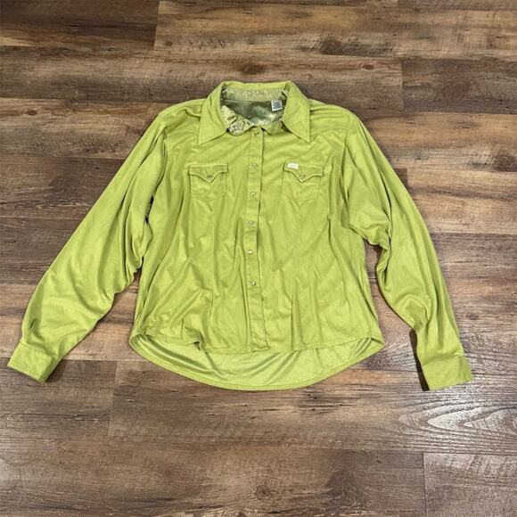 20X Twenty X Lime Green Western Pearl Snap Button-Up Shirt Faux Suede XXL Soft - Picture 1 of 8